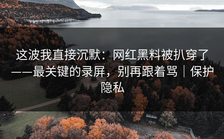 这波我直接沉默：网红黑料被扒穿了——最关键的录屏，别再跟着骂｜保护隐私