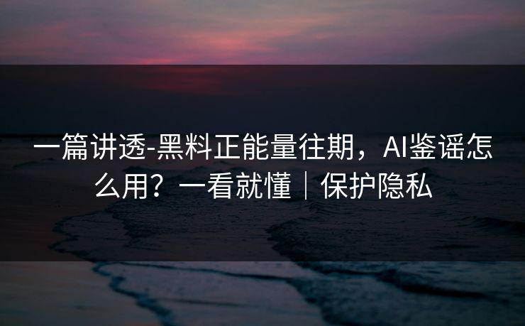 一篇讲透-黑料正能量往期，AI鉴谣怎么用？一看就懂｜保护隐私
