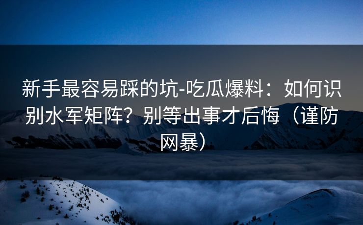 新手最容易踩的坑-吃瓜爆料：如何识别水军矩阵？别等出事才后悔（谨防网暴）