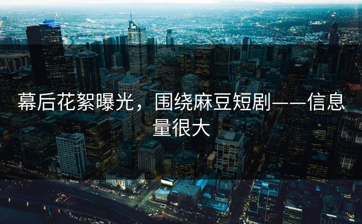 幕后花絮曝光，围绕麻豆短剧——信息量很大
