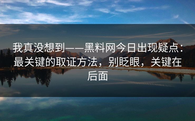 我真没想到——黑料网今日出现疑点：最关键的取证方法，别眨眼，关键在后面