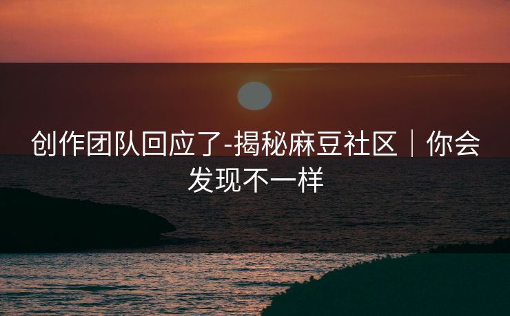 创作团队回应了-揭秘麻豆社区｜你会发现不一样