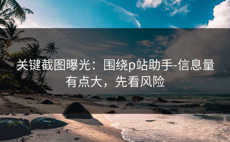 关键截图曝光：围绕p站助手-信息量有点大，先看风险